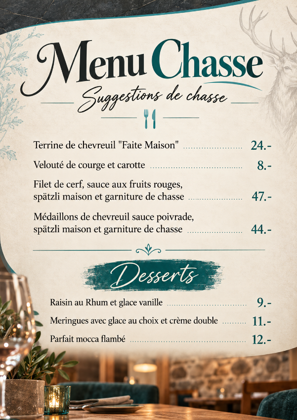 Menu Chasse Café Restaurant de La Place