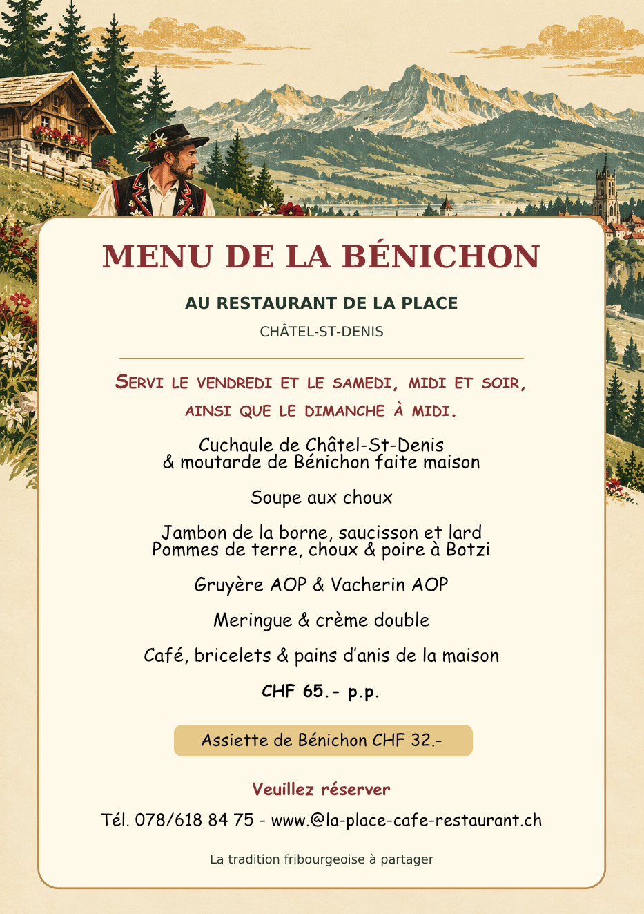 Menu Bénichon Café Restaurant de La Place